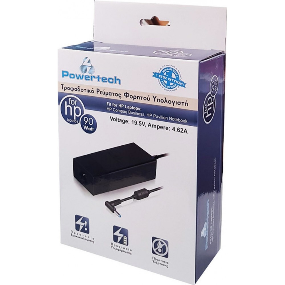 Powertech Φορτιστής Laptop 90W 19.5V 4.62A για HP χωρίς Καλώδιο Τροφοδοσίας