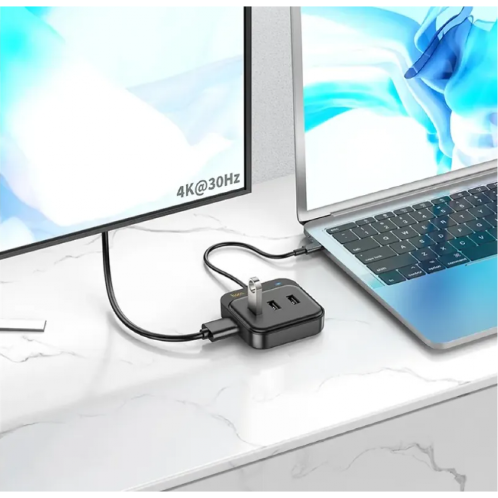 Προσαρμογέας Hoco HUB 5σε1 USB-C σε HDTV + USB3.0 + 2x USB2.0 + USB-C PD100W Multiport, 0,2 μ, μαύρο (HB36)