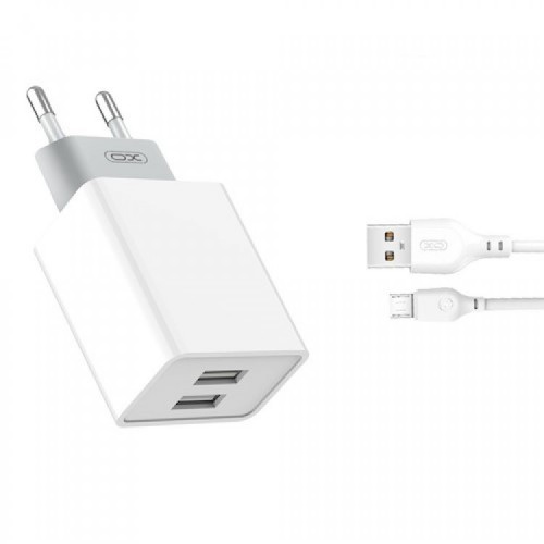 XO wall charger L65 2x USB 2,4A white + microUSB cable